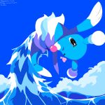 2025 ambiguous_gender black_eyes blue_body brionne cloud dated eyelashes feral generation_7_pokemon heart_symbol hi_res looking_at_viewer nintendo one_eye_closed pokemon pokemon_(species) sea signature sky sleepy_sealion smile smiling_at_viewer solo water