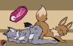 abdominal_bulge absurd_res andromorph animal_genitalia animal_penis anthro balls bodily_fluids brown_body brown_fur canine_genitalia canine_penis cum cum_inside duo eevee felid feline feral fur generation_1_pokemon genital_fluids genitals grey_body grey_fur hi_res intersex knotting lynx male mammal mastectomy_scar nintendo penis pokeball pokemon pokemon_(species) scar simple_background trans_(lore) trans_man_(lore) uterus x-ray_view yasterwolly