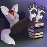anthro black_paws blood bodily_fluids dullahan european_mythology feet female fly(artist) fur gore gore_focus headless hi_res hindpaw irish_mythology mythology paws solo white_body white_fur