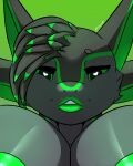4:5 4_ears absurd_res anthro areola avali avian big_breasts black_body black_ears black_feathers black_hair breasts feather_hair feathers female female_anthro green_areola green_background green_body green_eyes green_feathers green_inner_ear green_lips green_nipples grey_body grey_breasts grey_feathers hair heart_pupils hi_res huge_breasts lips mama_malachite mature_anthro mature_female multi_ear nipples non-mammal_breasts non-mammal_nipples nude nude_anthro nude_female pseudo_hair signature simple_background solo text theok_arts white_text