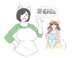 2016 accessory anthro big_breasts black_hair blush blush_stickers bow_ribbon breasts brown_hair canid canine canis centered_hair_bow cleavage closed_smile clothed clothing collarbone daughter_(lore) dialogue digital_drawing_(artwork) digital_media_(artwork) domestic_dog duo english_description english_text eye_through_hair eyebrow_through_hair eyebrows eyelashes eyelashes_through_hair female fur hair hair_accessory hair_bow hair_ribbon half-length_portrait hand_on_hip holly_applebee inner_ear_fluff looking_at_viewer maggie_applebee mammal mother_(lore) mother_and_child_(lore) mother_and_daughter_(lore) mouth_closed open_mouth open_smile parent_(lore) parent_and_child_(lore) parent_and_daughter_(lore) pink_clothing pink_topwear portrait ribbons simple_background smile speech_bubble tail text theycallhimcake topwear translucent translucent_hair tuft white_background white_body white_fur yellow_hair_bow