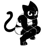 2025 3_toes anaugi anthro barefoot basketball_shorts black_and_white bottomwear clothed clothing domestic_cat feet felid feline felis female looking_at_viewer mammal monochrome riley_(sonokido) shirt shorts simple_background sitting solo tail tank_top toes topwear ventura_city_drifters whiskers white_background