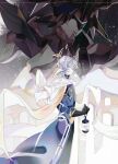  1boy absurdres anar_9158 blue_coat coat from_side hair_between_eyes halo halo_behind_head hashtag-only_commentary head_wings highres holding holding_lantern honkai:_star_rail honkai_(series) lantern looking_at_viewer male_focus medium_hair septimus_(honkai:_star_rail) solo_focus spiked_halo sunday_(honkai:_star_rail) white_hair wings yellow_eyes 