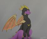 2024 activision all_fours apollyondragon claws clothing digital_drawing_(artwork) digital_media_(artwork) dragon european_mythology feral hoodie horn leezpunk male mythological_creature mythological_scalie mythology pal_(species) palworld pocketpair purple_body purple_eyes scalie signature simple_background solo spyro spyro_the_dragon sweater tail topwear western_dragon wings