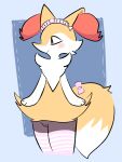 anthro artist_name bow_ribbon braixen clothing female generation_6_pokemon genitals legwear maid_headdress multicolored_clothing multicolored_legwear multicolored_thigh_highs nintendo pattern_clothing pattern_legwear pattern_thigh_highs pink_clothing pink_legwear pokemon pokemon_(species) solo standing striped_clothing striped_legwear striped_thigh_highs stripes tail text thigh_highs two_tone_clothing two_tone_legwear two_tone_thigh_highs vlaxi111 vulva white_clothing white_legwear white_thigh_highs