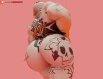 3d_(artwork) anthro back_tattoo big_butt bikini biped butt butt_tattoo camseven cheek_tuft clothing digital_media_(artwork) domestic_cat epic_games facial_tuft felid feline felis fortnite fur fur_tuft gold_body hair hi_res male mammal meowdas muscular muscular_anthro muscular_male patreon patreon_logo solo swimwear tailless tattoo tuft two-piece_swimsuit white_body white_fur