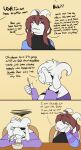 2025 2_horns absurd_res alternate_species anthro asriel_dreemurr_(god_form) black_clothing bovid breasts brown_hair caprine cereal clothing crossgender cutlery duo english_text female food frisk_(robertge) frisk_(undertale) fur goat hair hi_res horn kitchen_utensils mammal mtf_crossgender purple_clothing robertge spoon text tools undertale undertale_(series) white_body white_fur