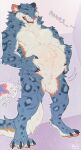 2025 absurd_res anthro arm_tuft belly big_belly blue_body blue_fur bodily_fluids cheek_tuft chest_tuft dated drooling elbow_tuft facial_tuft famir featureless_crotch felid front_view fur gallen green_eyes hi_res holding_belly licking licking_lips licking_own_lips male mammal markings narrowed_eyes neck_tuft nude open_mouth orange_markings saliva shoulder_tuft signature solo standing tongue tongue_out tuft vore white_body white_fur