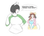 2016 accessory anthro big_breasts black_hair blush blush_stickers bow_ribbon breasts brown_hair canid canine canis centered_hair_bow cleavage closed_smile clothed clothing collarbone daughter_(lore) dialogue digital_drawing_(artwork) digital_media_(artwork) domestic_dog duo english_text eye_through_hair eyebrow_through_hair eyebrows eyelashes eyelashes_through_hair female fur hair hair_accessory hair_bow hair_ribbon half-length_portrait hand_on_hip holly_applebee inner_ear_fluff looking_at_another maggie_applebee mammal mother_(lore) mother_and_child_(lore) mother_and_daughter_(lore) mouth_closed open_mouth open_smile parent_(lore) parent_and_child_(lore) parent_and_daughter_(lore) pink_clothing pink_topwear portrait ribbons simple_background smile speech_bubble tail text theycallhimcake topwear translucent translucent_hair tuft white_background white_body white_fur yellow_hair_bow