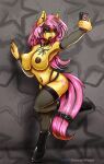 anthro armwear big_breasts breasts clothing elbow_gloves electronics female fluttergoth fluttershy_(mlp) footwear friendship_is_magic gloves hair handwear hasbro hi_res hooves legwear long_hair makeup my_little_pony navel navel_piercing nipple_piercing nipples open_mouth phone photo piercing shamziwhite shoes standing stockings thigh_highs tongue tongue_out unguligrade