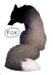  2020 absurd_res ambiguous_gender canid canine color_fox feral fox fur grey_body grey_fur grey_tail hi_res looking_at_viewer mammal simple_background solo speech_bubble two_tone_tail white_background white_tail 