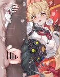  1boy 1girl :o absurdres alice_thymefield animal_ears bar_censor black_skirt blonde_hair blush breasts censored daram_(shappydude) fingerless_gloves gloves hand_on_own_leg heart hetero heterochromia highres indoors large_breasts long_hair md5_mismatch open_mouth orange_eyes pantyhose penis pleated_skirt red_eyes sex shirt skirt split spoken_heart standing standing_on_one_leg standing_sex standing_split sweat torn_clothes torn_pantyhose vaginal white_shirt zenless_zone_zero 
