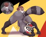 abdominal_bulge ahegao all_fours amber_eyes ambiguous_penetration ambiguous_species animal_genitalia animal_penis anthro balls big_butt big_penis bodily_fluids breasts butt clothing cum cum_inside duo equine_genitalia equine_penis exavixgore excessive_cum excessive_genital_fluids female fur genital_fluids genitals grey_body grey_fur hat headgear headwear hi_res highlights_(coloring) latina looking_pleasured male male/female mammal markings miko&#039;s_trash_can nude orgasm orgasm_face penetration penis presenting procyonid raccoon red_clothing red_hat red_headwear sharp_teeth striped_body striped_markings striped_tail stripes tail tail_markings teeth thick_thighs tongue tongue_out vein veiny_balls youtuber
