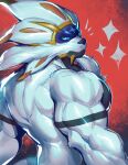 absurd_res anthro anthrofied colored fur generation_7_pokemon hi_res legendary_pokemon looking_back male mixterart muscular muscular_anthro muscular_male nintendo nude pokemon pokemon_(species) solgaleo solo white_body white_fur