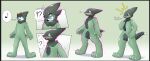 2023 absurd_res ambiguous_gender anthro biped black_border blue_body blue_fur border brown_hair colored countershade_face countershading cyclizar dannythebluefox english_text engrish fur generation_9_pokemon glistening glistening_body gradient_background green_background green_body growth hair hi_res nintendo nude pictographics pokemon pokemon_(species) shaded simple_background snout snout_growth solo species_transformation speech_bubble standing suit_transformation tail tail_growth text transformation transformation_through_magic white_background wolferion