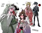  ! !! +++ 4girls :d ^_^ absurdres alcohol black_boots black_dress black_gloves black_hair blonde_hair blush boots bottle cape chin_strap chinese_clothes chinese_text closed_eyes dipper dress drunk flower full_body gloves green_eyes grin hair_flower hair_ornament hair_over_one_eye hand_up hanfu highres holding holding_bottle holding_spoon index_finger_raised jiu_niangzi jiu_niangzi_(blossom_spring_fairy) legs_apart liang_yue_(reverse:1999) long_hair looking_at_another low_twintails molen106 multiple_girls official_alternate_costume one_eye_covered open_mouth pink_flower pink_hanfu police police_uniform policewoman pouring profile purple_hanfu reverse:1999 short_dress shuangyaji side_cape smile sotheby sotheby_(the_red_thread_of_fate) speech_bubble spoken_no_symbol spoon squeans standing thigh_boots translation_request twintails upper_body vodka weimao white_cape white_hair white_hanfu wide_sleeves windsong_(records_from_the_jade_hunt)_(reverse:1999) windsong_(reverse:1999) x_arms 
