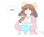 2016 accessory anthro big_breasts blush blush_stickers bow_ribbon breasts brown_hair canid canine canis centered_hair_bow cleavage closed_smile clothed clothing dialogue digital_drawing_(artwork) digital_media_(artwork) domestic_dog english_text eye_through_hair eyebrow_through_hair eyebrows eyelashes eyelashes_through_hair female fur hair hair_accessory hair_bow hair_ribbon half-length_portrait holly_applebee mammal mother_(lore) mouth_closed parent_(lore) pink_clothing pink_topwear portrait ribbons simple_background smile solo speech_bubble tail text theycallhimcake topwear translucent translucent_hair white_background white_body white_fur yellow_hair_bow