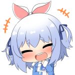  +++ 1girl animal_ears blue_hair blue_jacket blue_neckerchief blush chibi chibi_only double-parted_bangs dress facing_viewer fur-trimmed_jacket fur_trim hair_ribbon happy_tears hololive jacket laughing long_sleeves medium_hair multicolored_hair neckerchief official_alternate_costume official_alternate_hairstyle rabbit_ears ribbon sailor_collar sailor_dress short_eyebrows simple_background solo tearing_up tears teeth thick_eyebrows tied_ears two-tone_hair two_side_up twumi upper_body upper_teeth_only usada_pekora usada_pekora_(casual) virtual_youtuber white_background white_dress white_hair white_sailor_collar 