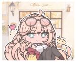  +_+ 1girl ahoge ai-assisted ai-generated_background artist_name azur_lane baby_animal bare_shoulders bird black_boots black_pantyhose black_shirt blonde_hair blue_eyes blush boots border braid breasts cafe character_name chibi chibi_only chick closed_mouth commentary crown_braid dress earrings eyewear_on_head food futaba_(anti_clockwise) glasses hair_ornament hairclip heart highres howe_(azur_lane) howe_(noble_rouge)_(azur_lane) jewelry lantern large_breasts long_hair looking_at_viewer manjuu_(azur_lane) necklace off-shoulder_dress off_shoulder official_alternate_costume pantyhose pastry pink-framed_eyewear red_dress ring shirt sitting sleeveless sleeveless_shirt sleeveless_turtleneck smile solo symbol-only_commentary turtleneck undershirt very_long_hair white_border 
