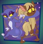 abstract_background alternate_version_at_paywall anthro aroused_smile bunnicula_(series) butt casual_nudity chester_(bunnicula) cross-eyed digital_drawing_(artwork) digital_media_(artwork) domestic_cat duo elvira_(bunnicula) felid feline felis female flirting fur gavanzude glistening glistening_butt half-closed_eyes heart_symbol hi_res looking_back male mammal multicolored_body multicolored_fur narrowed_eyes pear-shaped_figure purple_body purple_fur signature tan_body tan_fur tongue tongue_out two_tone_body two_tone_fur wide_hips yellow_eyes