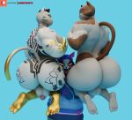3d_(artwork) 5_toes anthro asian_mythology back_tattoo backsack balls big_butt bite_mark black_hair blue_background brown_body brown_fur butt butt_tattoo calico_cat camseven cheek_tuft clothed clothed_anthro clothed_male clothing digital_media_(artwork) domestic_cat duo east_asian_mythology epic_games facial_tuft fangs feet felid feline felis fortnite fur fur_tuft furgonomic_hoodie furgonomics genitals gold_body group hair hi_res hoodie humanoid_feet japanese_mythology kneeling male male/male mammal meowdas meowscles multicolored_body multicolored_fur muscular muscular_anthro muscular_male mythology neck_tattoo nekomata notched_ear nude_anthro nude_male nyanja_(fortnite) open_mouth open_smile patreon patreon_logo penis pink_inner_ear plantigrade raised_tail simple_background smile tail tattoo teeth toes tongue tongue_out topwear trio tuft whiskers white_body white_fur yellow_eyes yokai