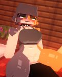 2025 3d_(artwork) animal_humanoid anon anthro aroused big_breasts blush bodily_fluids bottomless bottomless_female breasts canid canine clothed clothing coresvoid curvy_figure digital_media_(artwork) domestic_cat ear_piercing embarrassed epic_games faceless_character faceless_male felid feline felis female fortnite fur genitals hi_res horny_female humanoid looking_at_viewer looking_down looking_down_at_viewer male male/female mammal meow_skulls microsoft mine-imator_(artwork) minecraft mojang on_top open_mouth panties piercing shirt simple_background solo sweat sweatdrop sweater sweaty_body tank_top tongue tongue_piercing topwear underwear vulva wide_hips xbox_game_studios yellow_eyes