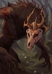 american_mythology ametat42 bodypaint bone claws colored digital_media_(artwork) digital_painting_(artwork) forest fur grass hi_res indigenous_north_american_mythology mythology north_american_mythology painting_(artwork) plant red_eyes skull skull_head solo tree wendigo