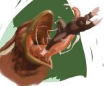 anthro anthro_pred avian beak bodily_fluids brown_body brown_feathers brown_fur buckteeth colored duo eyes_closed feathers feet fur green_background gryphon jeri_kleinlowe long_tongue macro male male/male mammal mouse mouth_shot murid murine mythological_avian mythological_creature mythology nude_anthro nude_prey open_mouth oral_vore prey_in_mouth rodent saliva saliva_on_tongue saliva_string simple_background teeth tongue tongue_out vore white_background