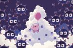  :o balloon black_eyes blush_stickers cloud floating gordo highres holding holding_balloon kirby kirby_(series) no_humans pixel_art spikes surrounded suyasuyabi 