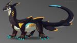 ambiguous_gender blue_claws blue_eyes claws dinkysaurus dragon feral glistening glistening_body hi_res monte_(dinkysaurus) mythological_creature mythological_scalie mythology quadruped scalie solo standing wingless_dragon yellow_sclera