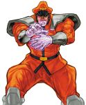  1boy belt capcom capcom_vs_snk_2 energy facing_viewer game_cg hat highres knee_pads m._bison male_focus muscular muscular_male nishimura_kinu non-web_source official_art peaked_cap shoulder_pads solo street_fighter veins veiny_hands white_background 