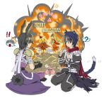  ! !! 2boys 2girls ? alchemist_(ragnarok_online) animal_ears armor assassin_(ragnarok_online) assassin_cross_(ragnarok_online) azlia bandages bandages_over_clothes black_cape black_gloves black_hair black_pants black_shirt blonde_hair cape cat_boy cat_ears cat_tail chinese_commentary christmas closed_mouth commentary_request creator_(ragnarok_online) eating erlenmeyer_flask explosion explosion_gag expressionless failure fingerless_gloves fire flask fork full_body gameplay_mechanics gloves holding holding_fork long_hair looking_at_another multiple_boys multiple_girls pants pauldrons poring purple_cape purple_pants purple_shirt rabbit_boy rabbit_ears rabbit_tail ragnarok_online red_cape red_scarf scarf seiza shirt short_hair shoulder_armor sitting sleeveless sleeveless_shirt spoken_question_mark surprised tail torn_cape torn_clothes torn_scarf vambraces waist_cape white_background yellow_eyes 