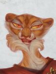 2024 3:4 absurd_res anthro bust_portrait clothed clothing dated dreamworks famir felid female front_view fur hi_res kung_fu_panda looking_at_viewer mammal master_tigress open_mouth orange_body orange_eyes orange_fur pantherine portrait red_clothing red_topwear signature simple_background sketch solo tiger topwear white_body white_fur yellow_sclera