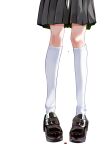  1girl black_shoes black_skirt blood blood_drip blood_on_knife clover_knight_(vocaloid) commentary_request facing_viewer highres holding holding_knife iyowa_girls kneehighs knife loafers lower_body midori-chan_(iyowa) pleated_skirt ruu_(ru_1019_u) shoes simple_background skirt socks solo standing white_background white_socks 