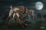 anal anal_penetration antlers anus balls black_antlers black_body black_fur cemetery cloven_hooves deer duo erection fenn.perrox ferael feral fur genitals grass hi_res hooves horn male male/male mammal penetration penis perineum pink_anus pink_penis plant rock white_body white_fur