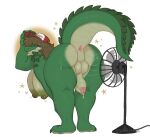 anthro backsack balls bent_over big_breasts big_butt big_tail bodily_fluids breasts brown_hair butt clothing crocodile crocodilian electric_fan foreskin genital_piercing genitals glans gynomorph hair hair_over_eyes hanging_breasts hat hat_only headgear headgear_only headwear headwear_only hi_res huge_breasts humanoid_genitalia humanoid_penis intersex mostly_nude nipple_piercing nipples penis penis_piercing perineum piercing prince_albert_piercing reptile scalie sharp_teeth simple_background snailerpark solo spikes sweat sweaty_butt tail teeth thick_tail winn_(churchie)