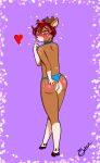 anthro big_butt blush butt clothing deer femboy floating_heart heart_eyes heart_symbol hi_res looking_at_viewer looking_back looking_back_at_viewer male mammal signature simple_background solo standing underwear unknown_artist