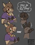 anthro brown_hair buckteeth capybara caviid coin coin_slot collar cybernetics cyborg english_text eyewear fetish furufoo glasses hair hi_res lizard_(furufoo) machine mammal prosthetic prosthetic_arm prosthetic_limb rodent sequence slightly_chubby slow_transformation slowburn teeth text trans_(lore) trans_woman_(lore) transformation