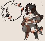 2024 3_toes 4_fingers anthro barefoot big_breasts black_body black_fur black_hair breast_scar breasts canid canine canis cleavage clothed clothing domestic_dog facial_scar feet female fingers frown fur hachimitsu hair hair_over_eye kemono long_hair mammal melee_weapon ppdpplart scar simple_background solo sword tail tan_background toes weapon white_body white_fur