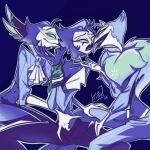 1:1 2025 andrealphus_(helluva_boss) anthro arms_tied avian bdsm bird bodily_fluids bondage bound clothed clothing collar demon digital_drawing_(artwork) digital_media_(artwork) ear_piercing ear_ring fingering fingering_partner french_kissing group helluva_boss hi_res kissing lgbt_pride male male/male owl owl_demon piercing pride_colors ring_piercing saliva sex spread_legs spreading stolas_(helluva_boss) tinycaterpillar trio vassago_(helluva_boss)