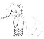 anthro axy_usagi bust_portrait canid canine canis christian_(axy_usagi) collar ear_piercing hair kerchief looking_at_viewer male mammal monochrome mouth_closed piercing portrait simple_background sketch solo spiked_collar spikes tail text white_background wolf