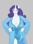  3:4 anthro bathrobe big_breasts breasts clothing equid female friendship_is_magic hand_on_hip hi_res horn lurking_tyger mammal my_little_pony nipples rarity_(mlp) robe simple_background solo translucent translucent_clothing unicorn 
