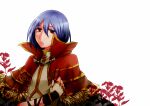  1boy backlighting capelet commentary_request cover cover_page doujin_cover fingerless_gloves fur-trimmed_capelet fur_trim gloves hair_between_eyes high_wizard_(ragnarok_online) latmizu long_bangs looking_at_viewer male_focus parted_lips ragfes ragnarok_online red_capelet shirt short_hair simple_background solo upper_body white_background white_gloves white_shirt 