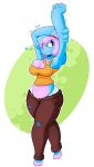  &lt;3 2020 anthro anthrofied biped blue_body blue_skin bottomwear breasts clothed clothing digital_media_(artwork) ditto_(pok&eacute;mon) female glamor goo_creature hair hi_res humanoid jeans midriff navel nintendo not_furry pants pok&eacute;mon pok&eacute;mon_(species) pok&eacute;morph ponytail shirt simple_background slightly_chubby solo standing thegentlebro topwear video_games wide_hips 
