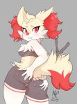  2019 5_fingers absurd_res anthro bite biting_lip blush braixen breasts butt canid canine cheek_tuft chest_tuft clothed clothing dipstick_tail eyelashes facial_tuft fangs female fingers fur hair hand_on_butt hi_res inner_ear_fluff legwear looking_back mammal mirrorreach multicolored_tail nintendo panties pattern_clothing pattern_underwear pok&eacute;mon pok&eacute;mon_(species) pose rear_view red_eyes red_nose socks solo standing stick striped_clothing striped_panties striped_underwear stripes teeth thigh_highs topless tuft under_boob underwear video_games white_body white_fur yellow_body yellow_fur 