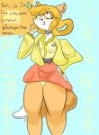 absurd_res airhead andetheslayer anthro bottomwear canid canine canis clothing domestic_dog female fur herding_dog hi_res mammal miniskirt orange_body orange_fur pastoral_dog skirt solo transformation welsh_corgi white_body white_fur
