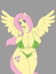  3:4 anthro big_breasts bikini blush breasts cleavage clothed clothing equid equine female fluttershy_(mlp) friendship_is_magic hi_res huge_breasts looking_at_viewer lurking_tyger mammal my_little_pony pterippus simple_background swimwear wings 