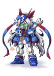  animal_ears blue_eyes crossbone_gundam crossbone_gundam_x-3 green_eyes grey_hair gundam hairband highres horse_ears horse_girl horse_tail long_hair looking_at_viewer mayohi_neko mecha mechanization mobile_suit robot sd_gundam skull_and_crossbones tail tamamo_cross_(umamusume) umamusume v-fin very_long_hair weapon 