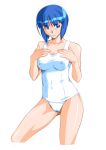  1girl arikawa breasts looking_at_viewer short_hair simple_background solo super_real_mahjong swimsuit white_background 