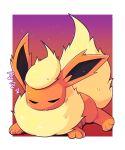2023 3_fingers 3_toes ambiguous_gender black_inner_ear blush border digital_media_(artwork) digitigrade ears_up eeveelution eyes_closed feet feral fingers flareon fluffy fluffy_tail fur generation_1_pokemon gradient_background head_tuft hi_res kemono leapappa lying mouthless neck_tuft nintendo on_front orange_body pokemon pokemon_(species) raised_tail shaded simple_background simple_shading sleeping solo sound_effects tail toes tuft vowelless vowelless_sound_effect white_border yellow_body yellow_fur zzz